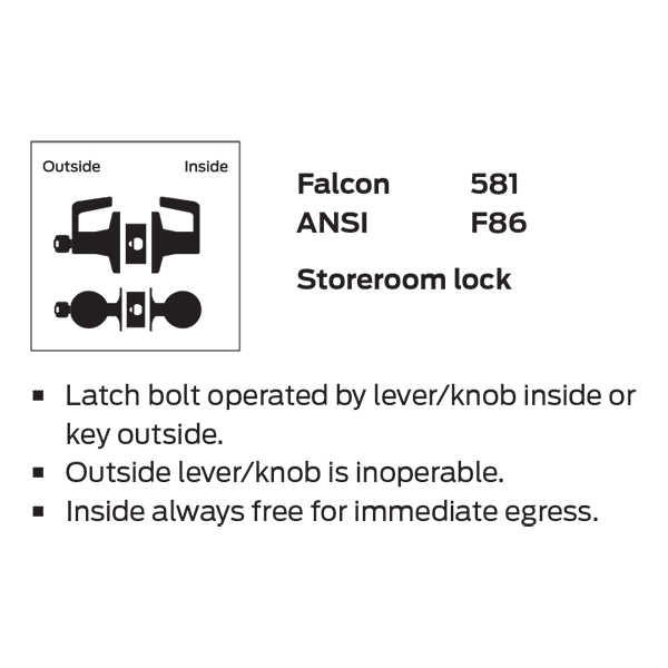 Falcon W581PD HANA Grade-2 Storeroom Knob Lockset
