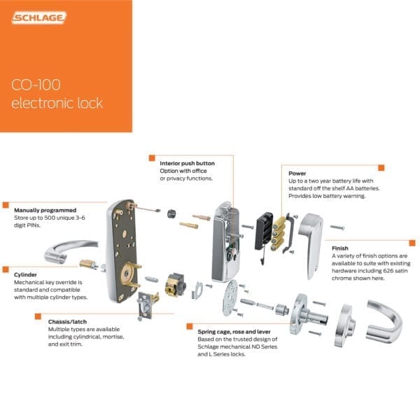 626 Classroom//Storeroom Lock Schlage CO-100-CY-70-KP-RHO-PD