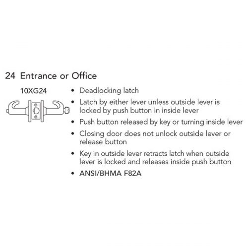 Sargent 10XG24LL Heavy Duty Entrance or Office Lever Lockset