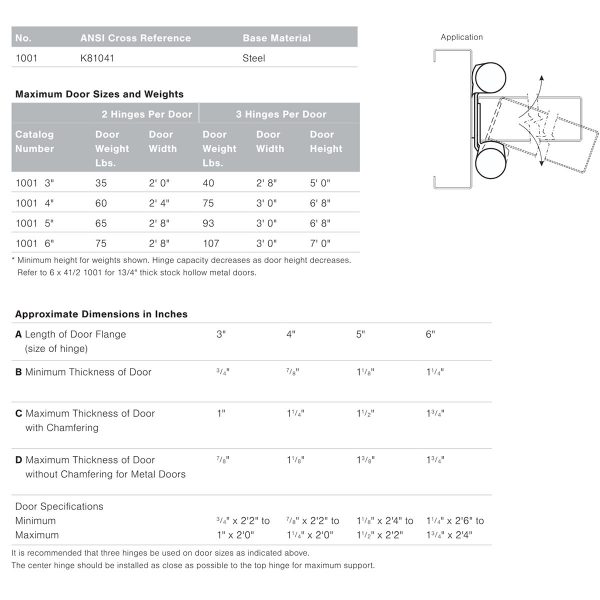 McKinney 1001 Full Mortise Double Acting Spring Hinge for